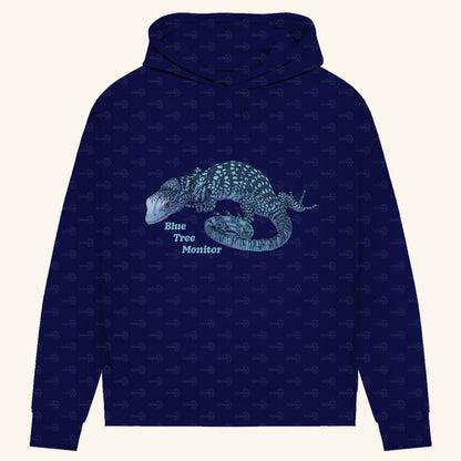 Damen Bio Hoodie mit Seitentaschen | blauer Baumwaran Varanus macraei