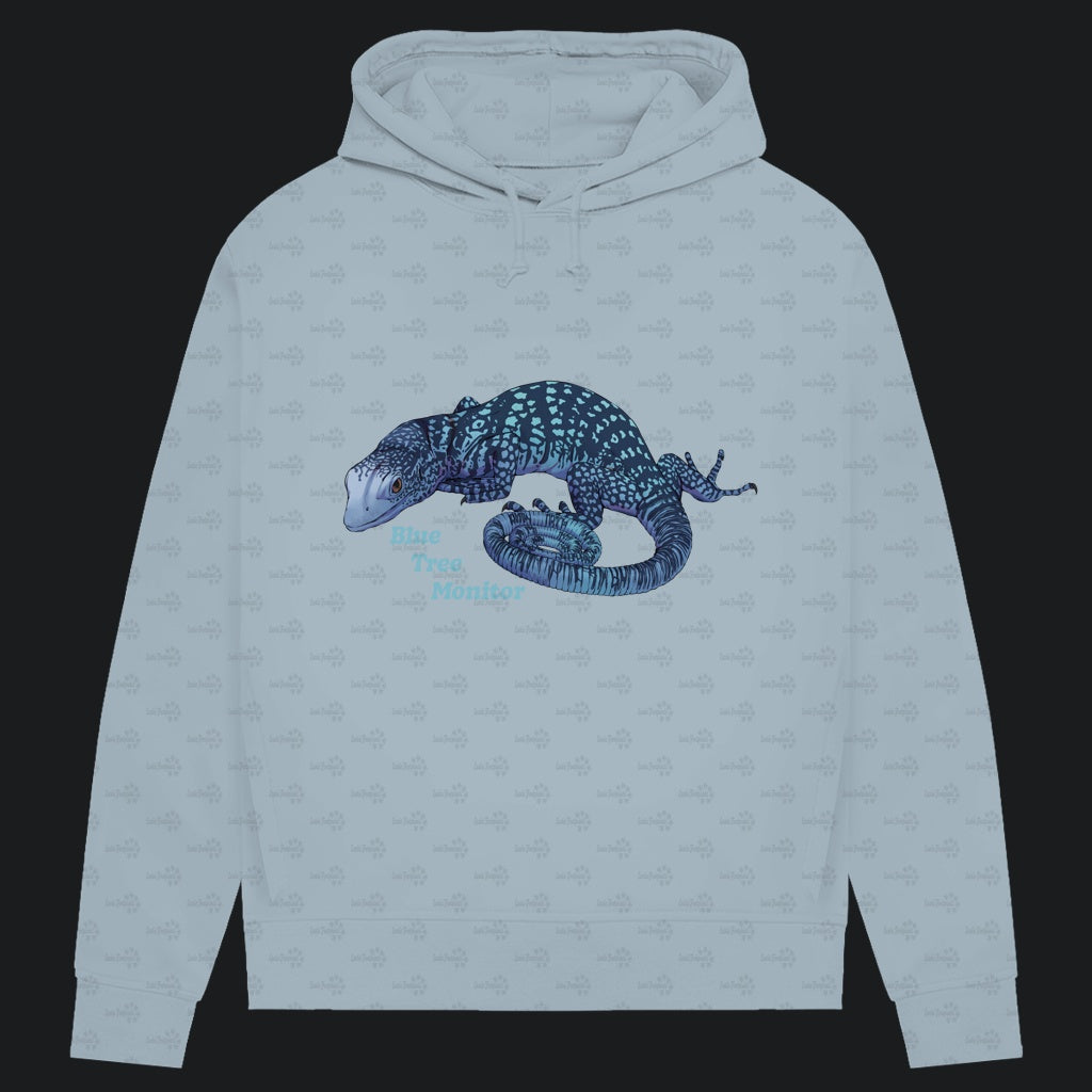 Damen Bio Hoodie mit Seitentaschen | blauer Baumwaran Varanus macraei