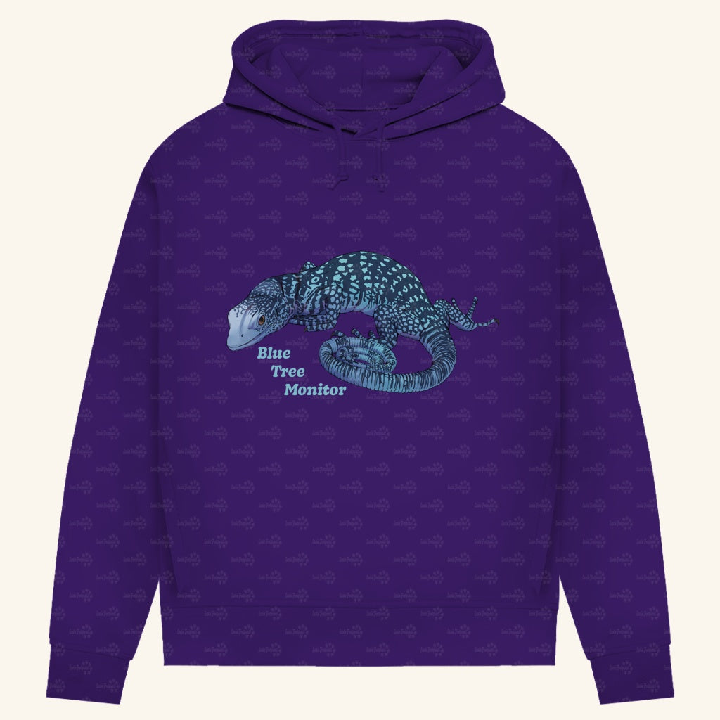 Damen Bio Hoodie mit Seitentaschen | blauer Baumwaran Varanus macraei