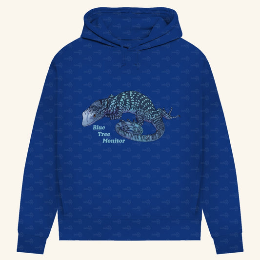 Damen Bio Hoodie mit Seitentaschen | blauer Baumwaran Varanus macraei