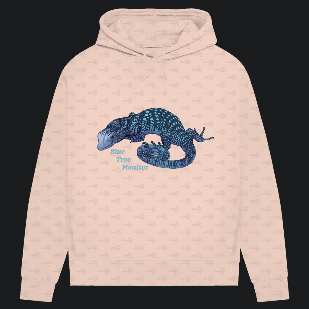 Damen Bio Hoodie mit Seitentaschen | blauer Baumwaran Varanus macraei