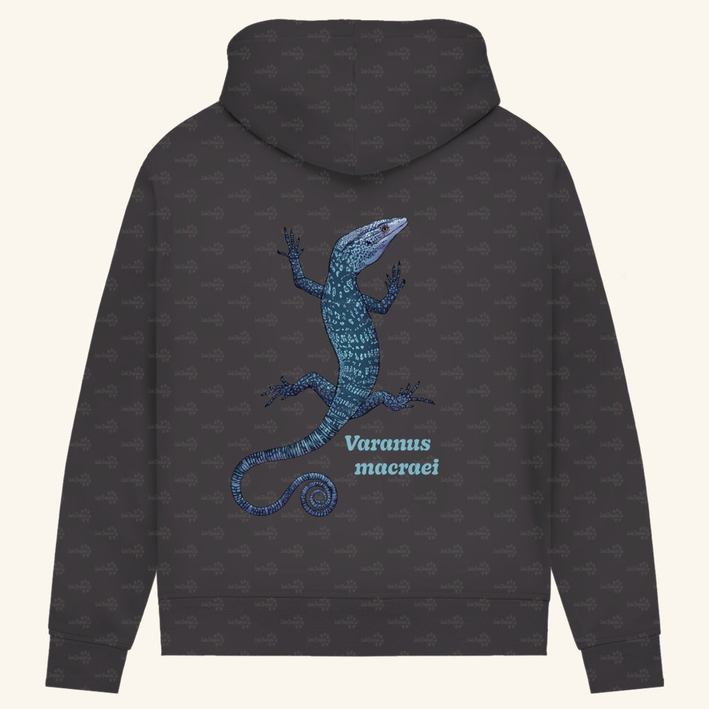 Damen Bio Hoodie mit Seitentaschen | blauer Baumwaran Varanus macraei