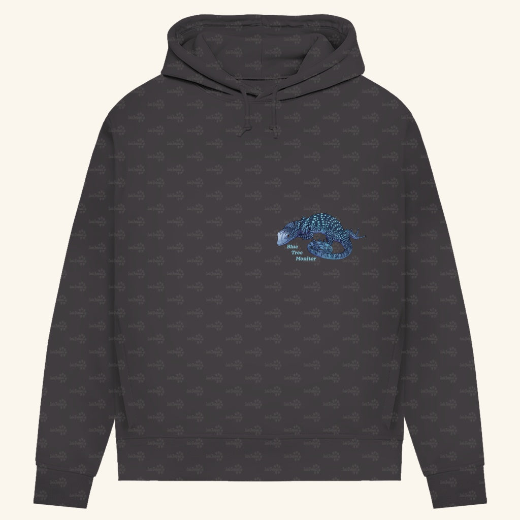 Damen Bio Hoodie mit Seitentaschen | blauer Baumwaran Varanus macraei