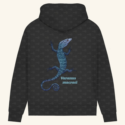 Damen Bio Hoodie mit Seitentaschen | blauer Baumwaran Varanus macraei