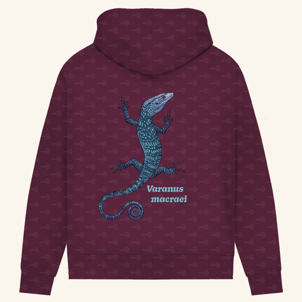 Damen Bio Hoodie mit Seitentaschen | blauer Baumwaran Varanus macraei