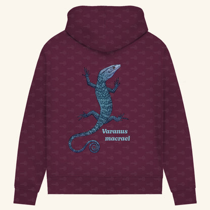 Damen Bio Hoodie mit Seitentaschen | blauer Baumwaran Varanus macraei