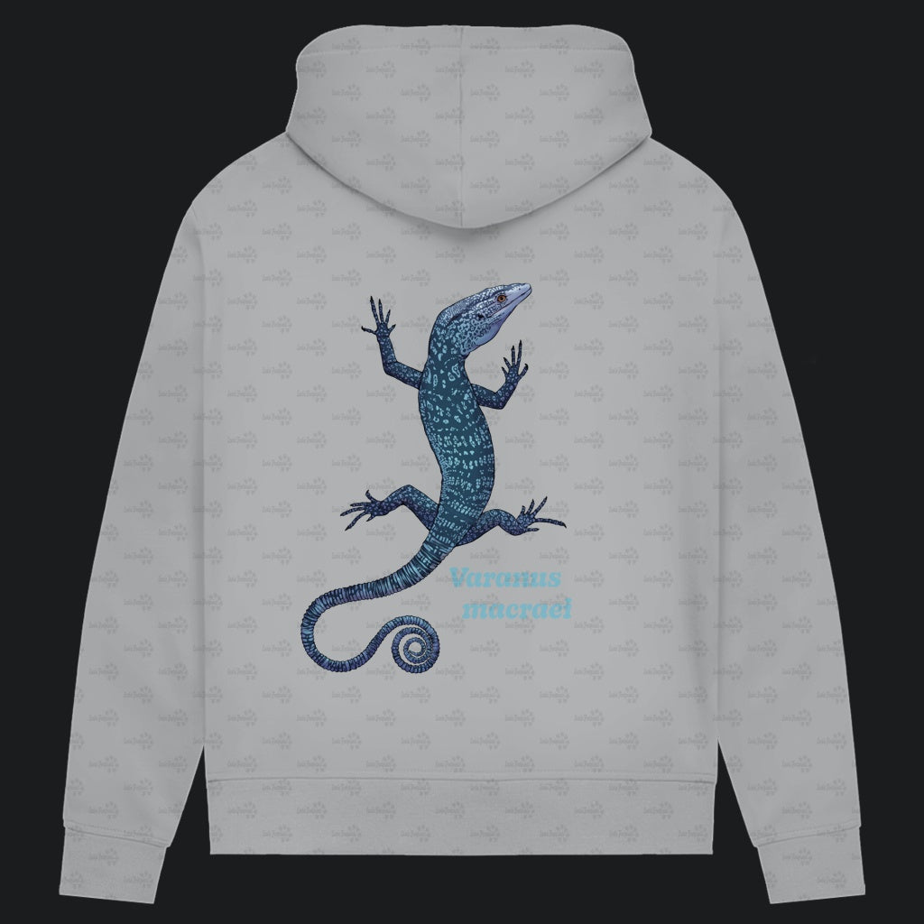 Damen Bio Hoodie mit Seitentaschen | blauer Baumwaran Varanus macraei