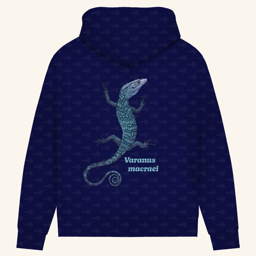 Damen Bio Hoodie mit Seitentaschen | blauer Baumwaran Varanus macraei