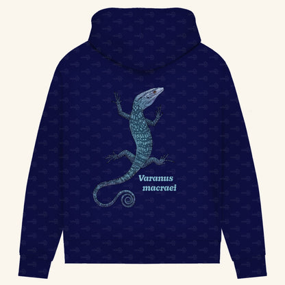 Damen Bio Hoodie mit Seitentaschen | blauer Baumwaran Varanus macraei
