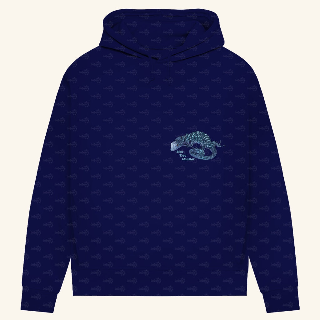 Damen Bio Hoodie mit Seitentaschen | blauer Baumwaran Varanus macraei