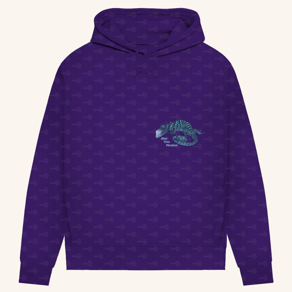 Damen Bio Hoodie mit Seitentaschen | blauer Baumwaran Varanus macraei