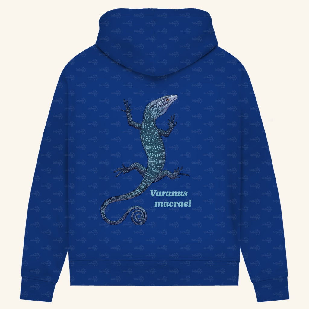 Damen Bio Hoodie mit Seitentaschen | blauer Baumwaran Varanus macraei