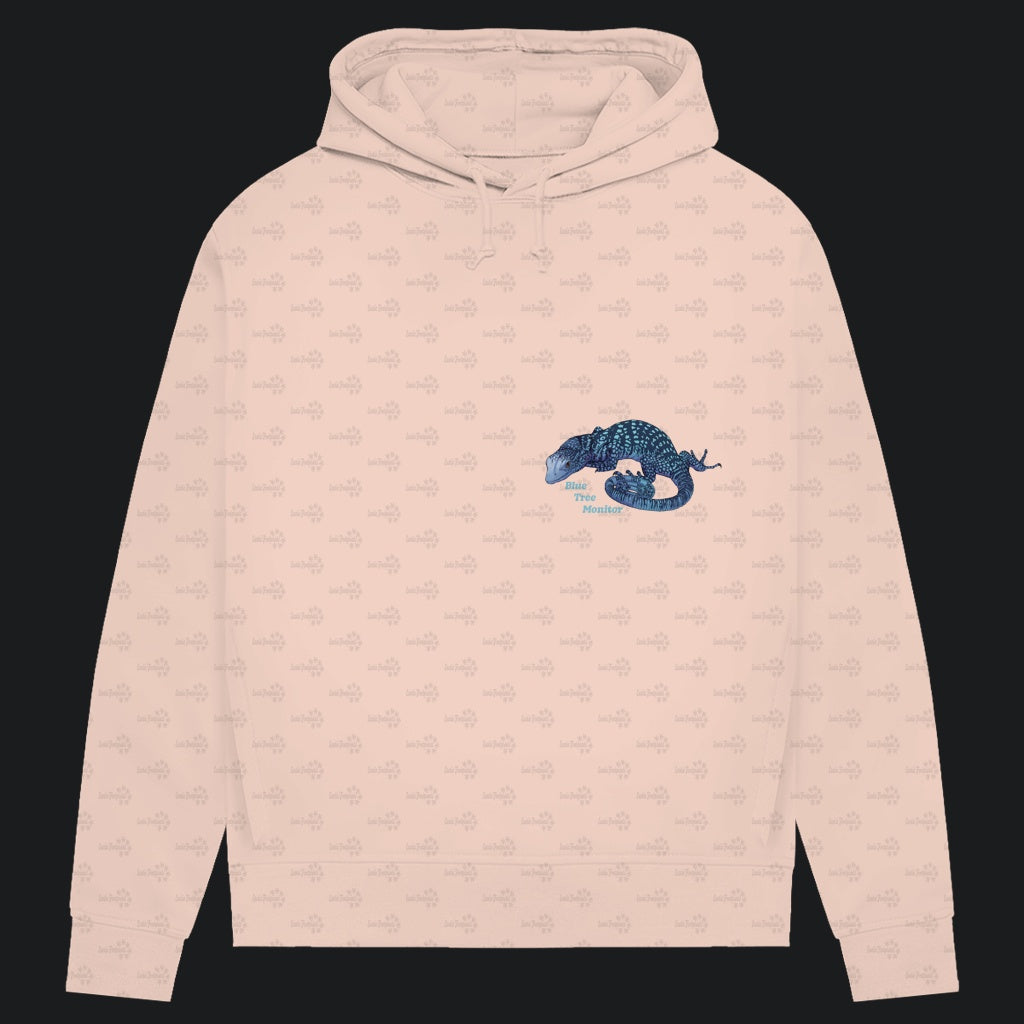 Damen Bio Hoodie mit Seitentaschen | blauer Baumwaran Varanus macraei