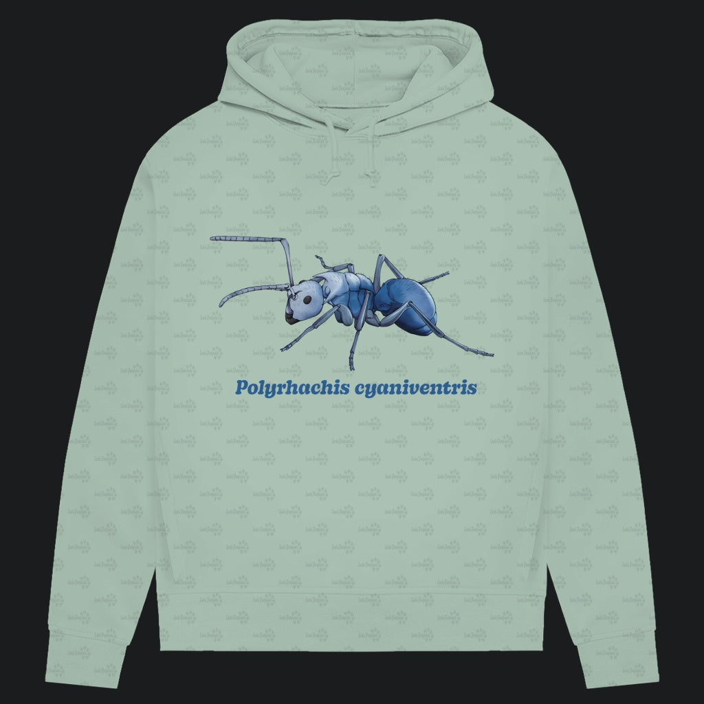 Damen Bio Hoodie mit Seitentaschen | Blau schillernde Schuppenameise Polyrhachis cyaniventris