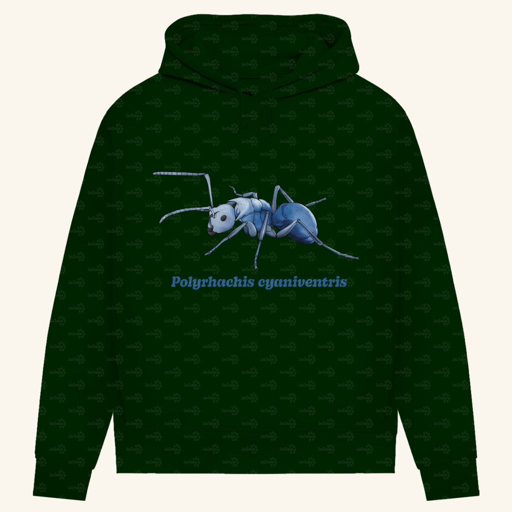 Damen Bio Hoodie mit Seitentaschen | Blau schillernde Schuppenameise Polyrhachis cyaniventris