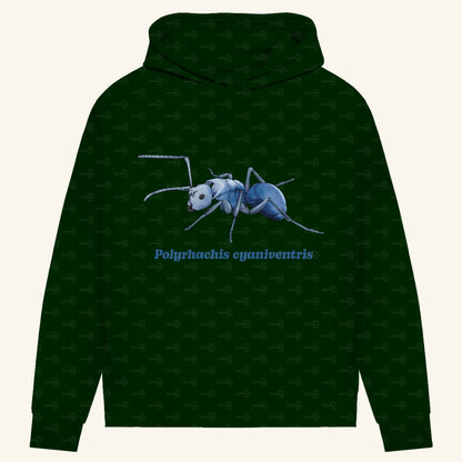 Damen Bio Hoodie mit Seitentaschen | Blau schillernde Schuppenameise Polyrhachis cyaniventris