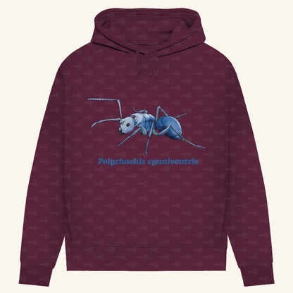 Damen Bio Hoodie mit Seitentaschen | Blau schillernde Schuppenameise Polyrhachis cyaniventris