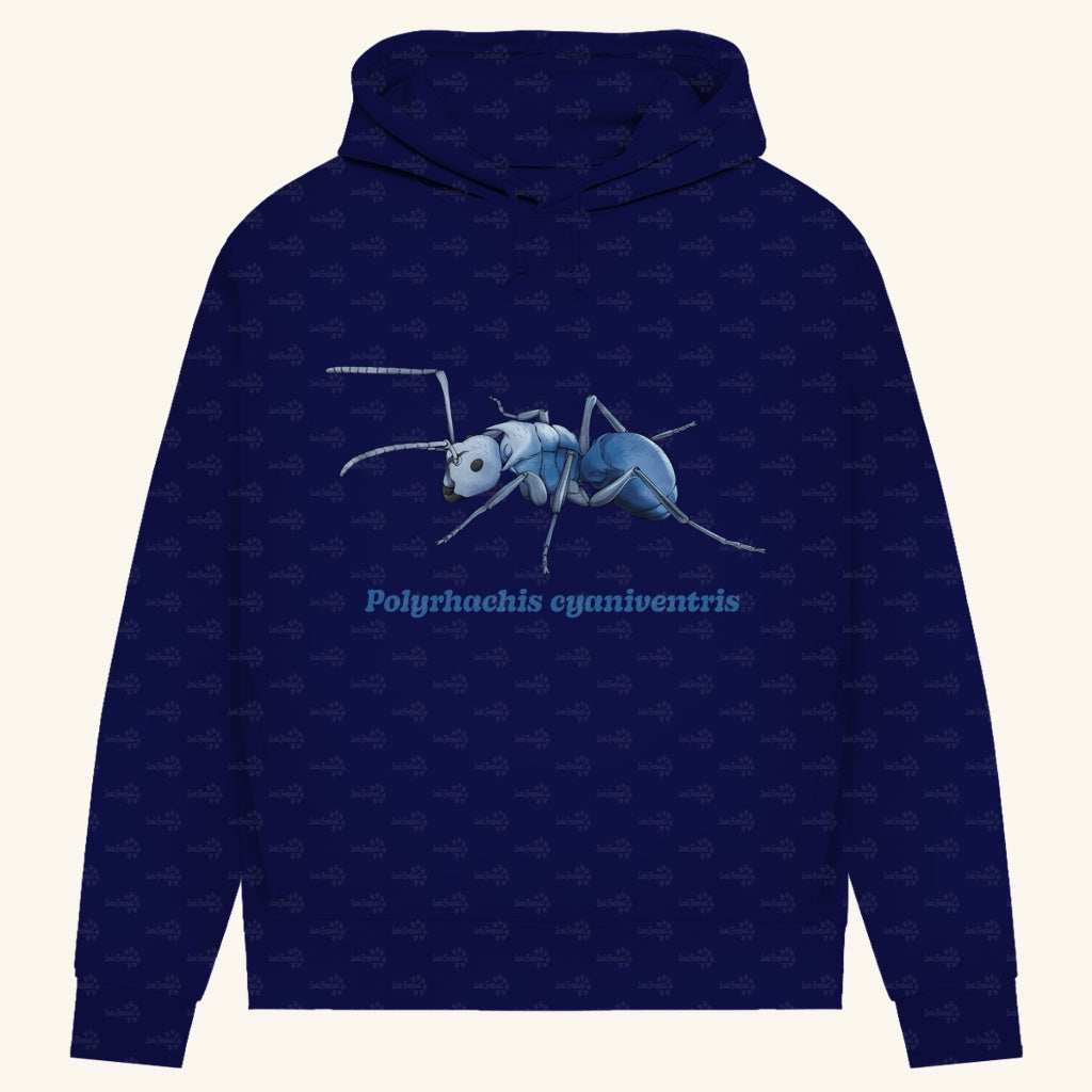 Damen Bio Hoodie mit Seitentaschen | Blau schillernde Schuppenameise Polyrhachis cyaniventris