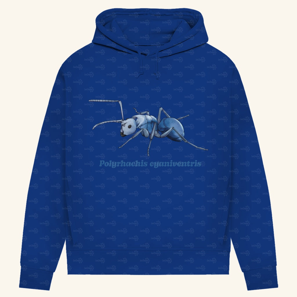 Damen Bio Hoodie mit Seitentaschen | Blau schillernde Schuppenameise Polyrhachis cyaniventris