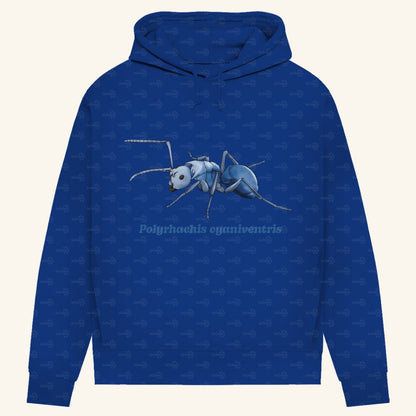 Damen Bio Hoodie mit Seitentaschen | Blau schillernde Schuppenameise Polyrhachis cyaniventris