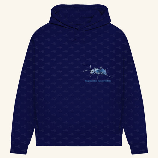 Damen Bio Hoodie mit Seitentaschen | Blau schillernde Schuppenameise Polyrhachis cyaniventris