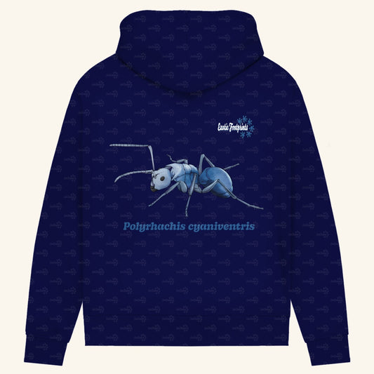 Damen Bio Hoodie mit Seitentaschen | Blau schillernde Schuppenameise Polyrhachis cyaniventris